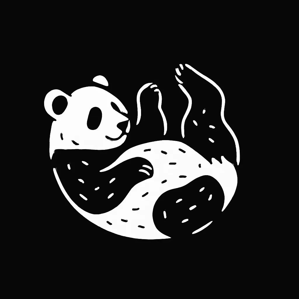Example output from the White On Black Creature Silhouettes ChatGPT prompt: stylized white animal and fantasy silhouettes. Panda.