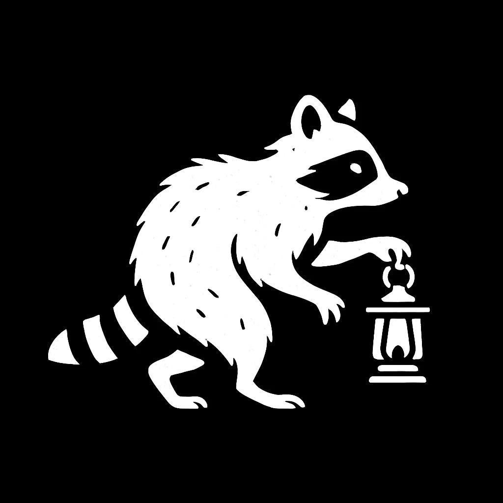 Example output from the White On Black Creature Silhouettes ChatGPT prompt: stylized white animal and fantasy silhouettes. Racoon.