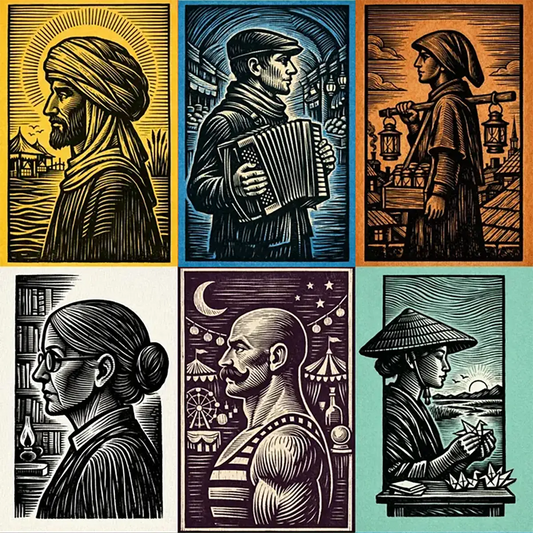Woodcut Character Profile Illustrations