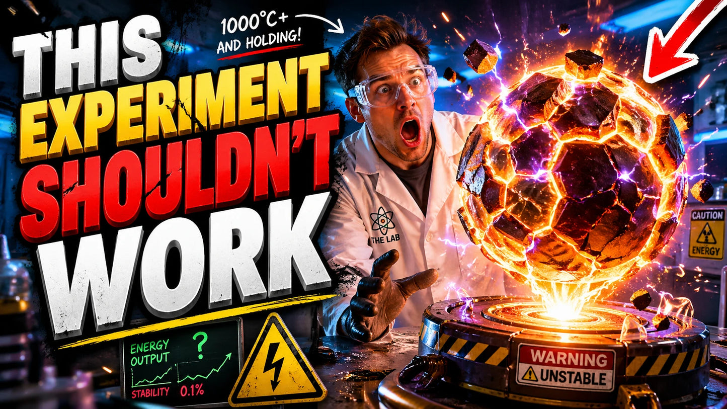 Example output from the YouTube Thumbnail Shock Visuals ChatGPT prompt: an experiment-themed YouTube thumbnail with bold outlined type, arrows and high-contrast composition.