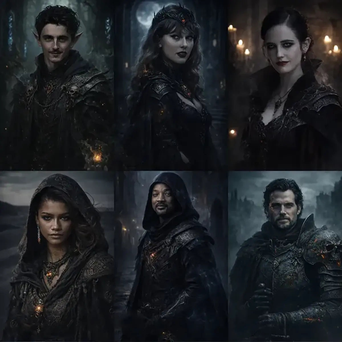 Cinematic dark fantasy character portraits generated from photos with dramatic lighting, gothic armor, and high-realism moody atmosphere.